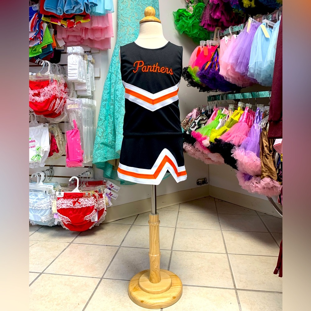 Childs 2-7 Black & Orange Panthers Little Cheerleader Cheerleading Uniform NWT